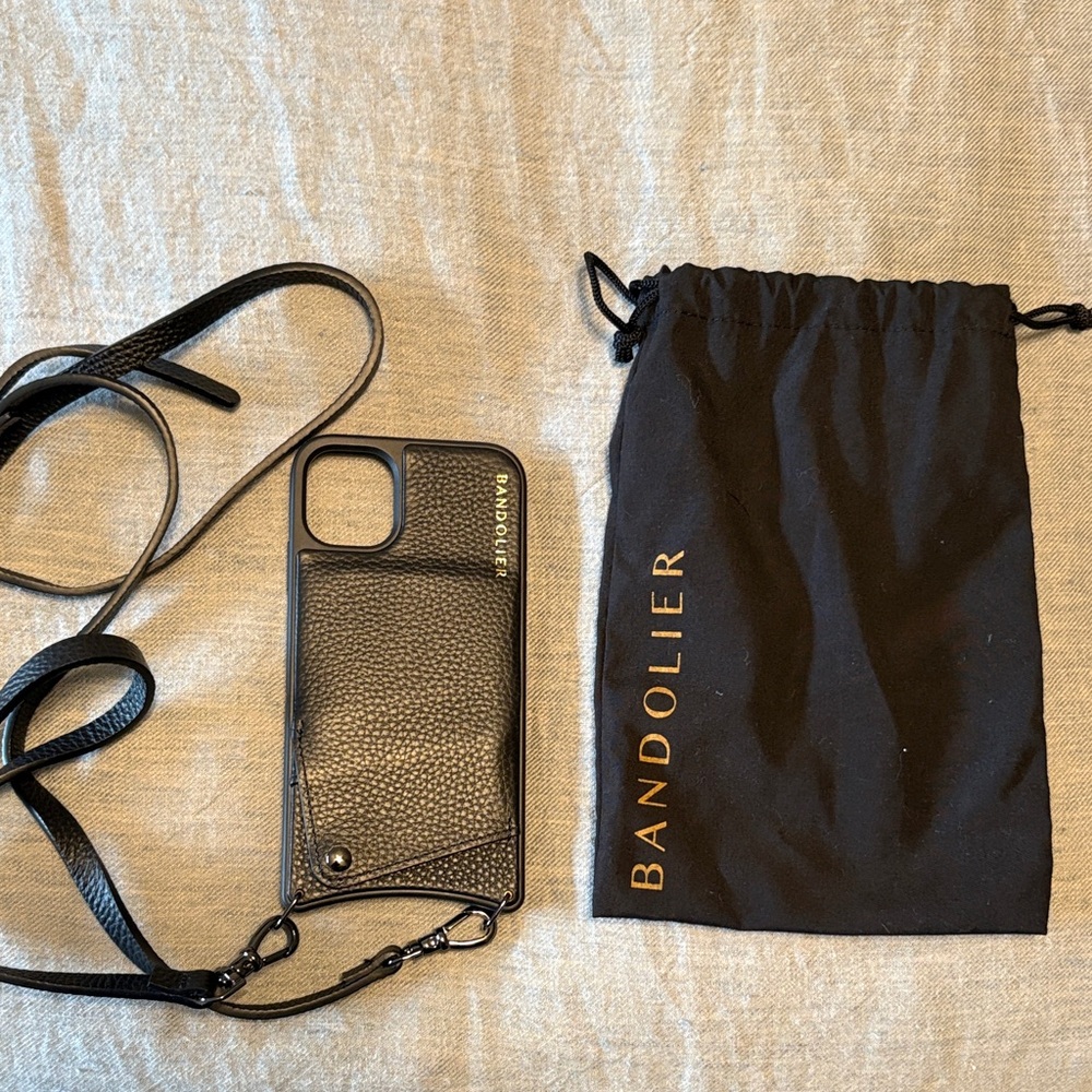 Bandolier Black Pebbled Leather Phone Case Set